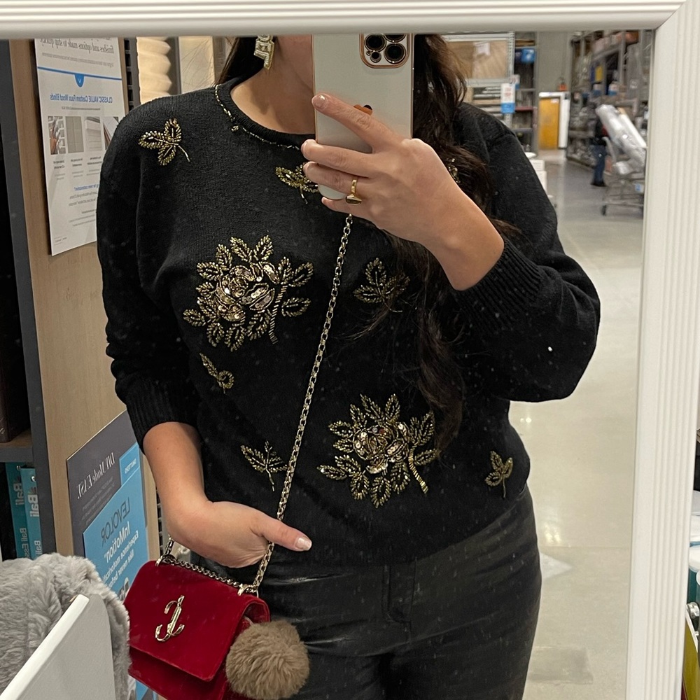 Vintage Celina Yang Knit Gold Beaded Sweater